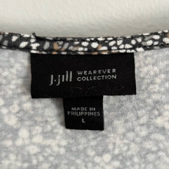 J.Jill Women’s Brown Micro Pattern Quarter Sleeve Faux Wrap Top Large - Picture 3 of 7